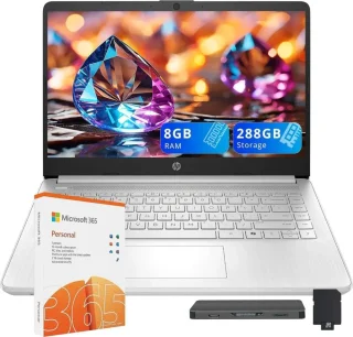 HP Stream 14" HD Laptop - Intel Processor N150, 8GB RAM, 288GB Storage (128GB SSD + 160GB Docking Station Set), Intel Graphics, Windows 11 S, Wi-Fi 6, Fast Charge, Includes Microsoft 365 (1 Year), Copilot