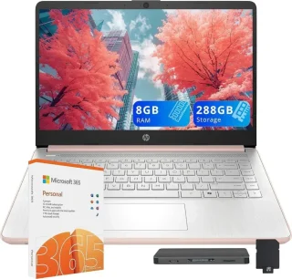HP Stream 14" HD Anti-Glare Laptop - Intel Processor N150 Quad-Core, 8GB RAM, 288GB Storage (128GB SSD + 160GB Docking Station Set), Wi-Fi 6, HD Webcam, 1-Year Microsoft 365, Copilot, Windows 11 S, Gold