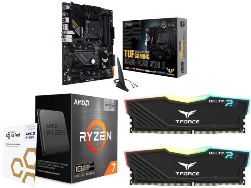 ASUS TUF GAMING B550-PLUS WIFI II + AMD Ryzen 7 5800X3D + Team T-Force Delta RGB 16GB (2x8GB) DDR4 3200 - Featured Image