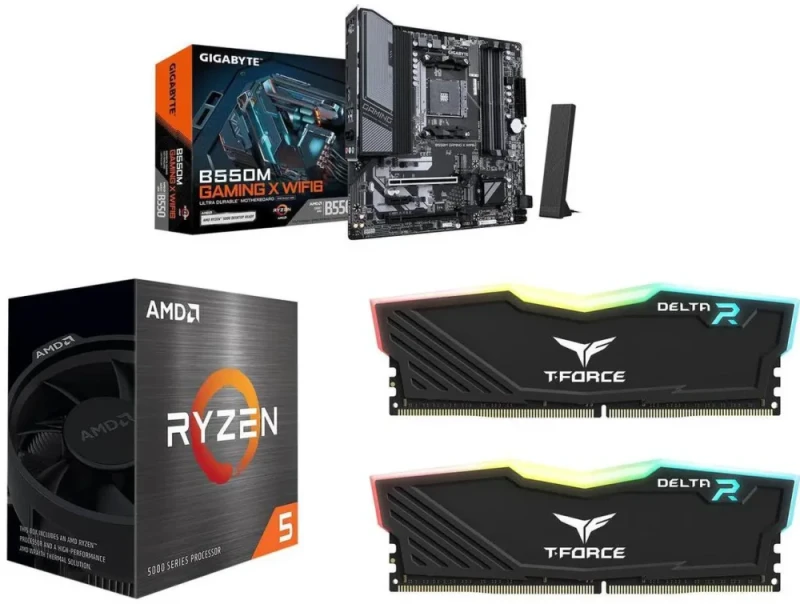 GIGABYTE B550M GAMING X WIFI6 + AMD Ryzen 5 5500 + Team T-Force Delta RGB 16GB (2 x 8GB) DDR4 3200 - Featured Image