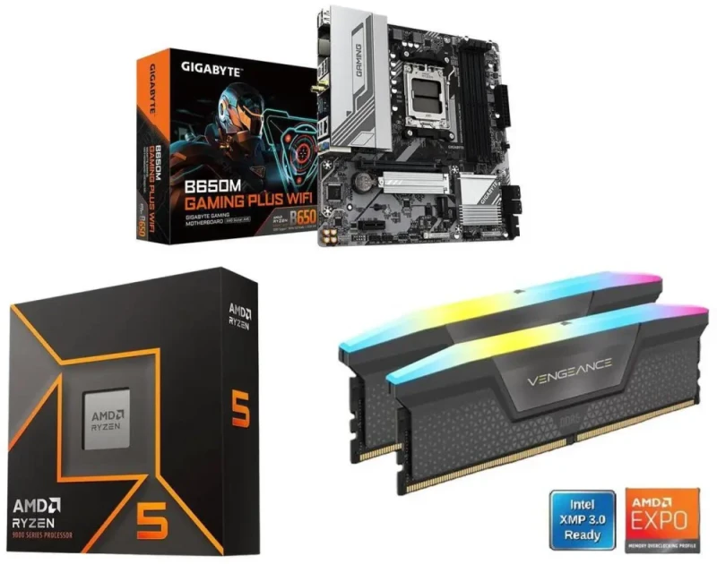 GIGABYTE B650M GAMING PLUS WIFI + AMD Ryzen 5 9600X + CORSAIR Vengeance RGB 16GB DDR5 6000 - Featured Image