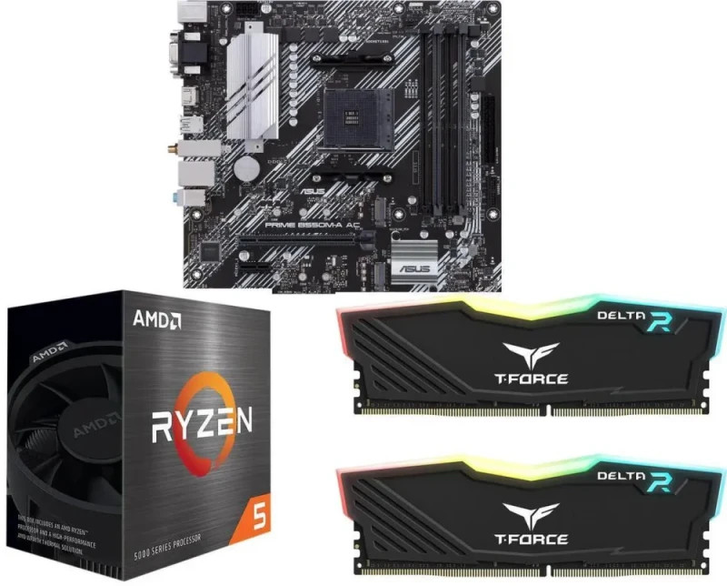 ASUS PRIME B550M-A AC + AMD Ryzen 5 5500 + Team T-Force Delta RGB 16GB (2x8GB) DDR4 3200 - Featured Image