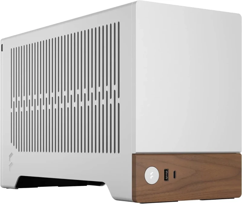 Fractal Design Terra Silver Mini-ITX Case - Walnut Wood Front Panel, PCIe 4.0 Riser Cable, USB Type-C, Anodized Aluminum Panels - Featured Image
