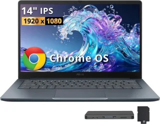 ASUS CX14 14" FHD Chromebook Laptop - Intel Celeron N50, 4GB LPDDR5 RAM, 224GB Storage (64GB eMMC + 160GB Docking Station Set), Intel UHD Graphics, 14" Full HD Display, Wi-Fi 6, Chrome OS, Dusk Gray