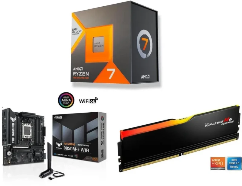 AMD Ryzen 7 7700X3D + ASUS TUF GAMING B850M-E WIFI + G.SKILL Ripjaws M5 Neo RGB Series 16GB DDR5 6000 - Featured Image