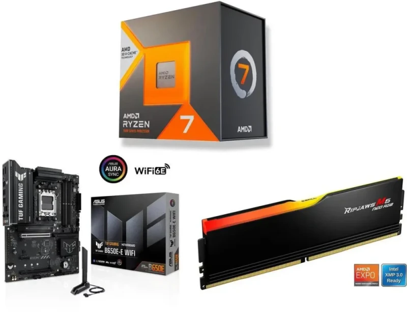AMD Ryzen 7 7700X3D + ASUS TUF GAMING B650E-E WIFI + G.SKILL Ripjaws M5 Neo RGB Series 16GB DDR5 6000 - Featured Image