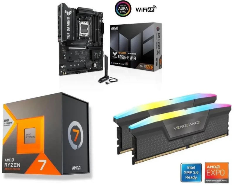 ASUS TUF GAMING B650E-E WIFI + AMD 7700X3D + Corsair 8x2GB Memory - Featured Image