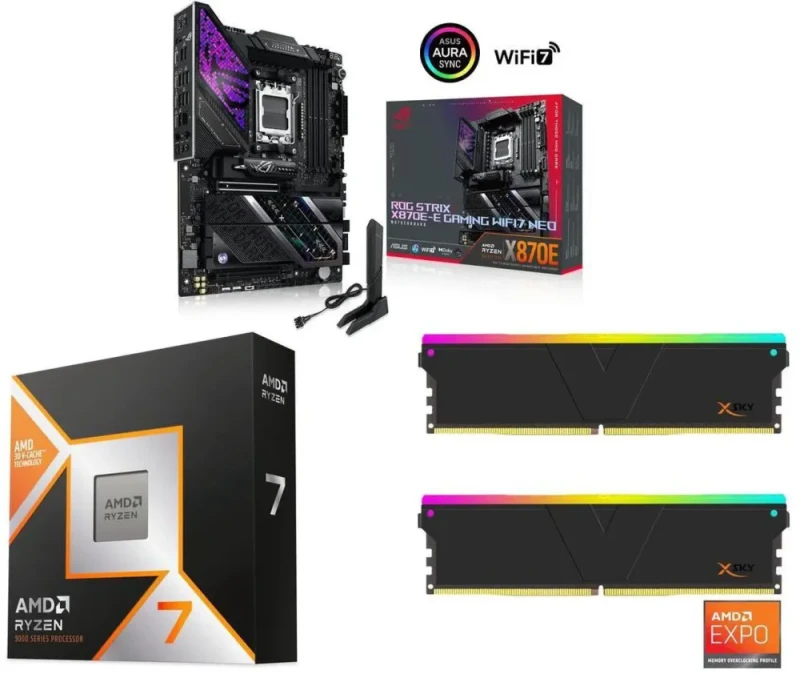 ASUS ROG STRIX X870E-E GAMING WIFI7 NEO + AMD Ryzen 7 9800X3D + V-COLOR Manta XSky DDR5 32GB (2x16GB) 6000MHz - Featured Image