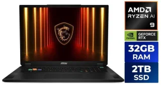 MSI Stealth A18 AI+ A3HWIG-028US Gaming Laptop - AMD Ryzen AI 9 365, GeForce RTX 5080 Laptop GPU 16GB, 32GB DDR5-5600 RAM, 2TB NVMe SSD, 18" UHD+ 120Hz Display, Windows 11 Pro