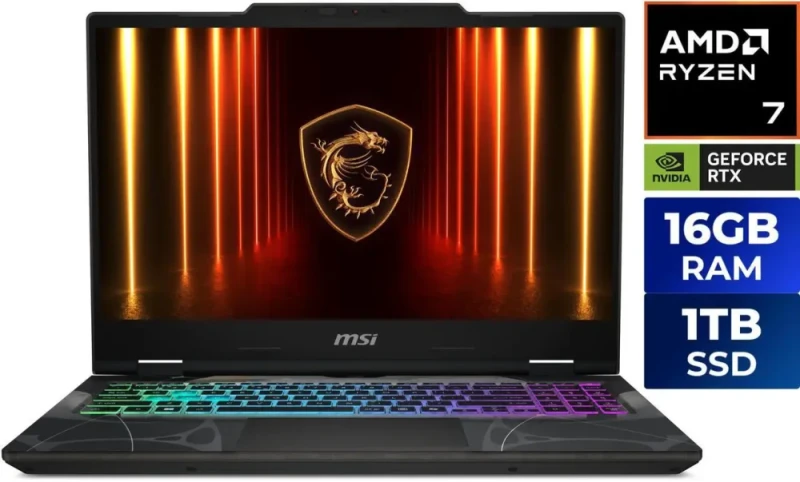 MSI Cyborg A15 AI B2HWFKG-030US Gaming Laptop - AMD Ryzen 7 260, GeForce RTX 5060 Laptop GPU 8GB, 16GB DDR5 RAM, 1TB NVMe SSD, 15.6" FHD 144Hz Display, Windows 11 Home - Featured Image