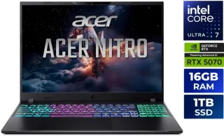 Acer Nitro V 16S AI NH.U4KAA.001 Gaming Laptop - Intel Core Ultra 7 355, GeForce RTX 5070 Laptop GPU 8GB, 16GB DDR5-6400 RAM, 1TB NVMe SSD, 16" WUXGA 180Hz Display, Windows 11 Home