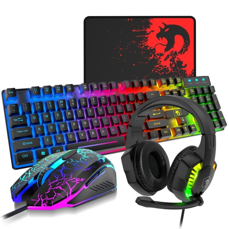 ATTACK SHARK x MAMBASNAKE T11 4-in-1 Gaming Combo - Wired Gaming Keyboard, Gaming Mouse, Headset with Microphone, Mouse Pad, Rainbow LED Backlighting, PC, Mac, PS4, Xbox - Featured Image