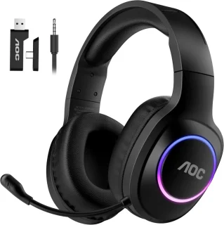 AOC Wireless Gaming Headset - 2.4GHz Wireless, Stereo Audio, Noise-Cancelling Microphone, PS5, PS4, Nintendo Switch & PC Compatible, Black