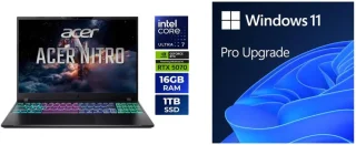 Acer Nitro V 16S AI NH.U4KAA.001 Gaming Laptop - Intel Core Ultra 7 355, GeForce RTX 5070 8GB, 16GB DDR5-6400 RAM, 1TB NVMe SSD, 16" WUXGA 180Hz Display, Windows 11 Pro