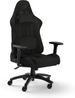 Corsair TC100 Relaxed Gaming Chair - Black Fabric, Racing-Inspired Design, Adjustable Lumbar Cushion, Removable Memory Foam Neck Pillow, Reclining Backrest
