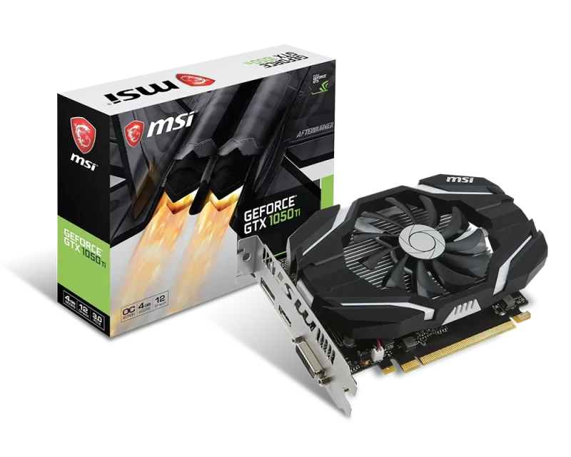 Refurbished: MSI GeForce GTX 1050 Ti 4G OC Graphics Card - 4GB GDDR5, 128-Bit, PCIe 3.0, 1455MHz Boost Clock, HDMI, DisplayPort, DVI-D - Featured Image