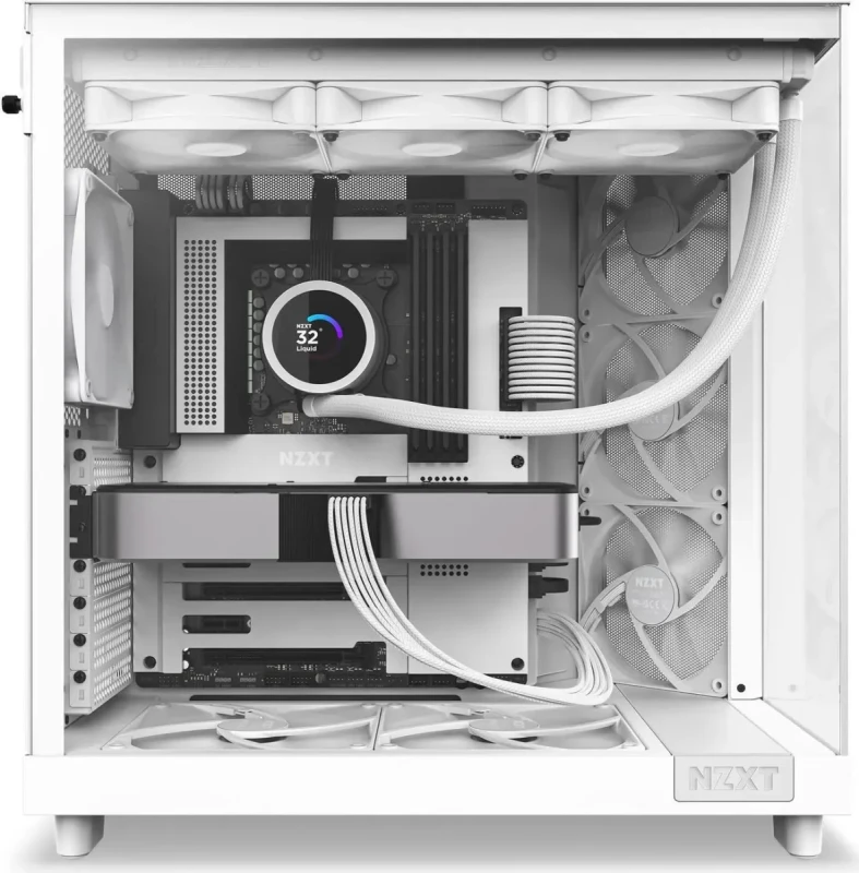 NZXT H6 Flow (White) - Compact Dual-Chamber Mid-Tower PC Case with Panoramic Glass, High-Airflow Panels & 3x 120mm Fans - Ideal for GPU Cooling & Show Builds - Image 13