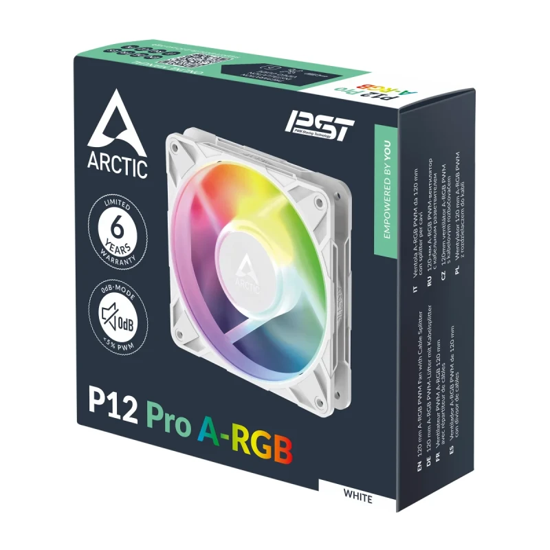 ARCTIC P12 Pro A-RGB 120mm Case Fan White - Single Pack - 0dB Semi-Passive, 3000 RPM, 77 CFM, 12 A-RGB LEDs, Daisy-Chain - High-Performance Gaming Fan - Gallery Image