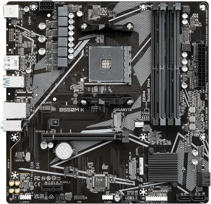GIGABYTE B550M K AM4 AMD B550 Micro-ATX Motherboard with Dual M.2, SATA 6Gb/s, USB 3.2 Gen 1, Realtek GbE LAN, PCIe 4.0 - Image 2
