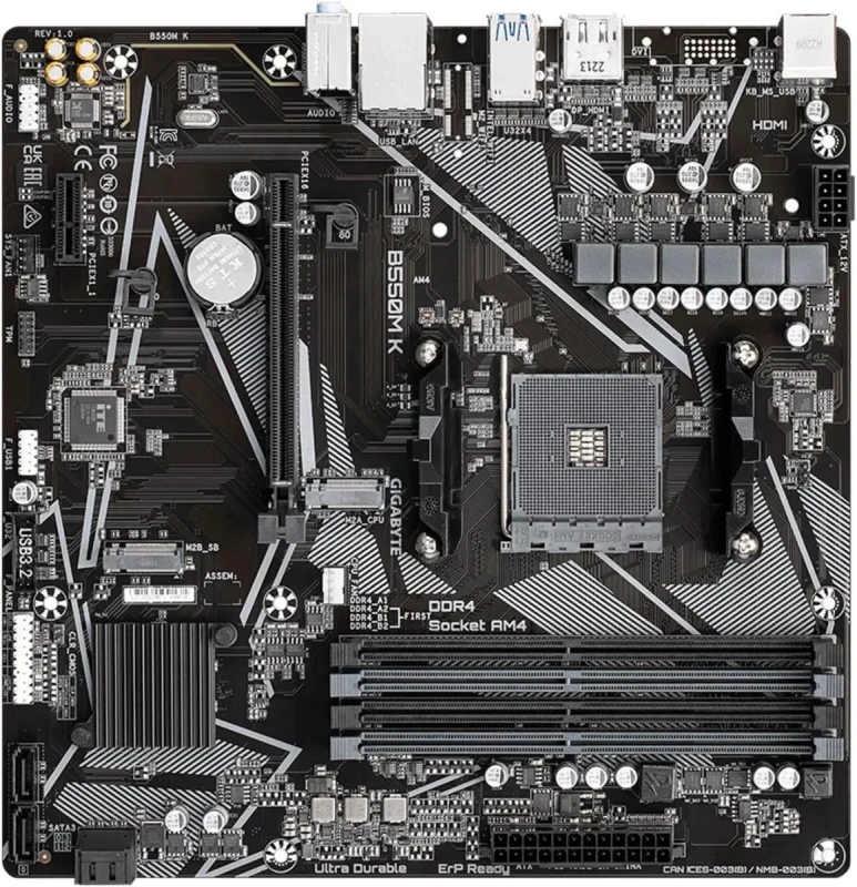 GIGABYTE B550M K AM4 AMD B550 Micro-ATX Motherboard with Dual M.2, SATA 6Gb/s, USB 3.2 Gen 1, Realtek GbE LAN, PCIe 4.0 - Image 6
