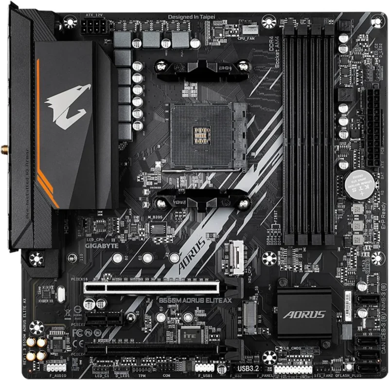 GIGABYTE B550M AORUS ELITE AX (rev 1.3) AM4 AMD B550 Micro-ATX Motherboard with Single M.2, SATA 6Gb/s, USB 3.2 Gen 1, Realtek GbE LAN, PCIe 4.0 - Image 2