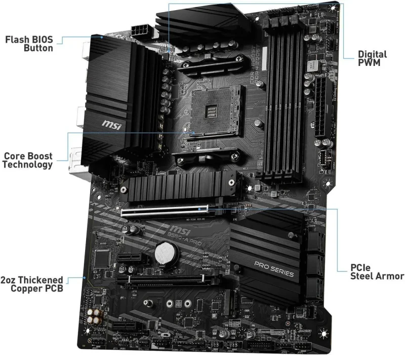 MSI PRO B550-A PRO AM4 AMD B550 USB 3.0 ATX AMD Motherboard - Image 3