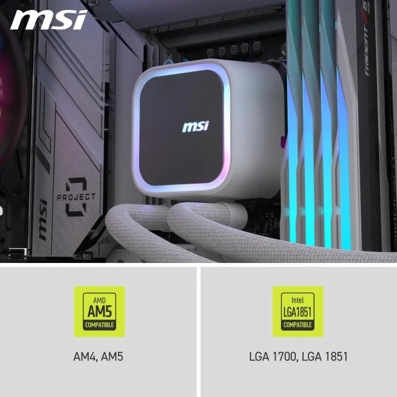MSI MAG Coreliquid A13 360 White - AIO ARGB Liquid Cooling - 360mm Radiator - Triple 120mm ARGB PWM Fans - EZ Connect - LGA 1700/1851/AM5/AM4 Compatible - Image 9