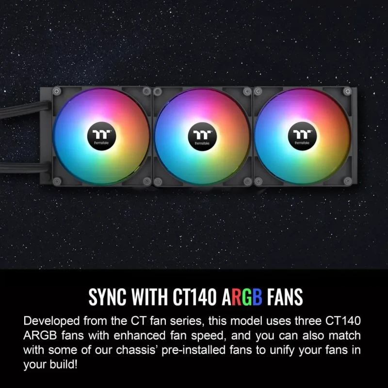 Thermaltake TH420 ARGB Sync V2 CPU Liquid Cooler/AlO Liquid Cooling/Fan 140mm*3/PWM 500~2000 RPM/Mirror Waterblock/MB ARGB Sync Control, CL-W376-PL14SW-A - Image 5