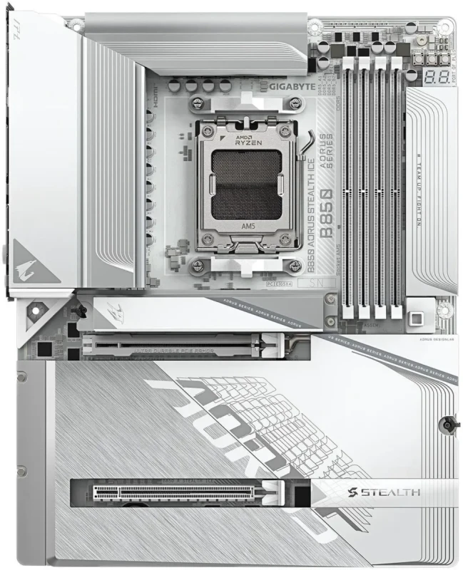 GIGABYTE B850 AORUS STEALTH ICE AMD AM5 Motherboard, ATX, DDR5, 4x M.2, PCIe 5.0, USB-C, WIFI7, 5GbE LAN, EZ-Latch, - Image 2