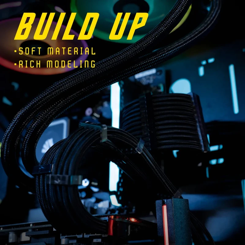 AsiaHorse 18AWG PSU Cable Extension Kit - Sleeved Soft Braided Custom Mod Cables with Two-Color Comb Kit for GPU/CPU/Motherboard - 24Pin ATX, 8Pin to 4+4Pin EPS, 8Pin to 6+2Pin PCIe - 30cm Black Mix - Gallery Image