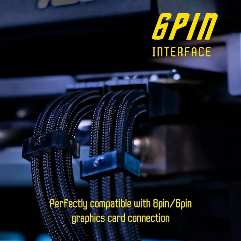 AsiaHorse 18AWG PSU Cable Extension Kit - Sleeved Soft Braided Custom Mod Cables with Two-Color Comb Kit for GPU/CPU/Motherboard - 24Pin ATX, 8Pin to 4+4Pin EPS, 8Pin to 6+2Pin PCIe - 30cm Black Mix - Gallery Image