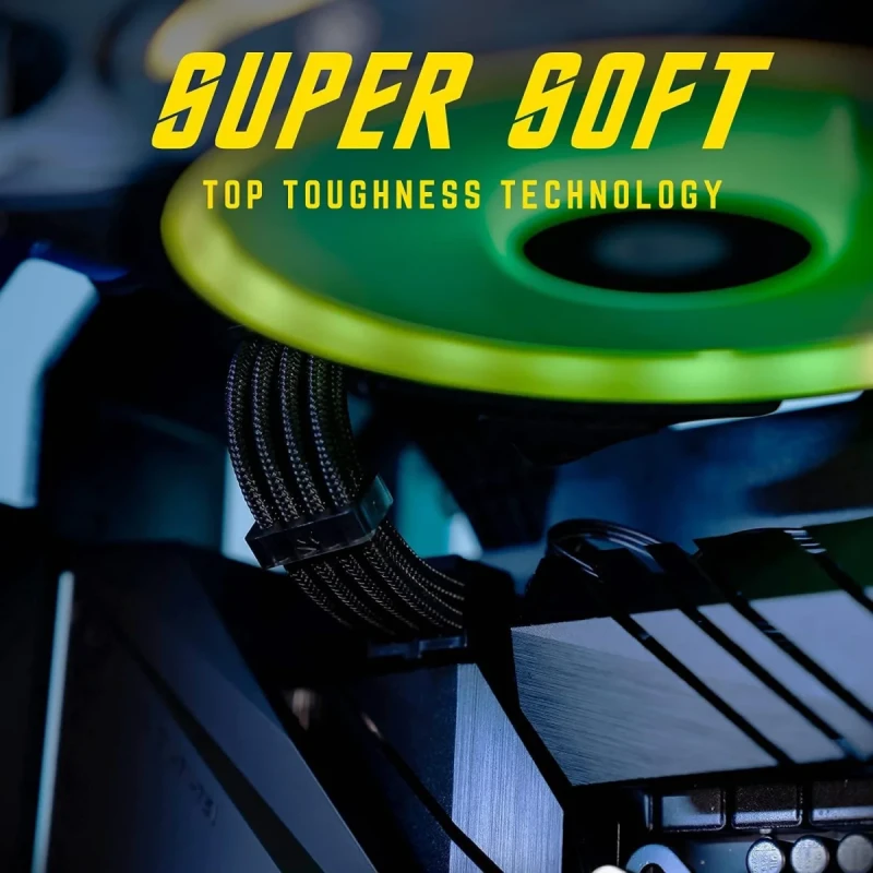 AsiaHorse 18AWG PSU Cable Extension Kit - Sleeved Soft Braided Custom Mod Cables with Two-Color Comb Kit for GPU/CPU/Motherboard - 24Pin ATX, 8Pin to 4+4Pin EPS, 8Pin to 6+2Pin PCIe - 30cm Black Mix - Gallery Image