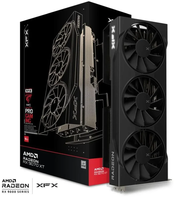 XFX Swift AMD Radeon RX 9070 XT 16GB GDDR6 - Triple-Fan RDNA 4 Graphics Card, PCIe 5.0, 2970 MHz Boost - Black RX-97TSWF3B9 - Image 4