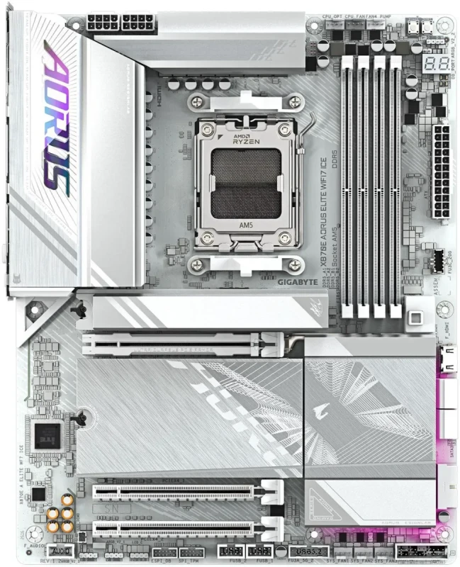 GIGABYTE X870E AORUS ELITE WIFI7 ICE AMD AM5 LGA 1718 Motherboard, ATX, DDR5, 4x M.2, PCIe 5.0, USB4, WIFI7, 2.5GbE LAN, EZ-Latch, 5-Year Warranty - Image 2