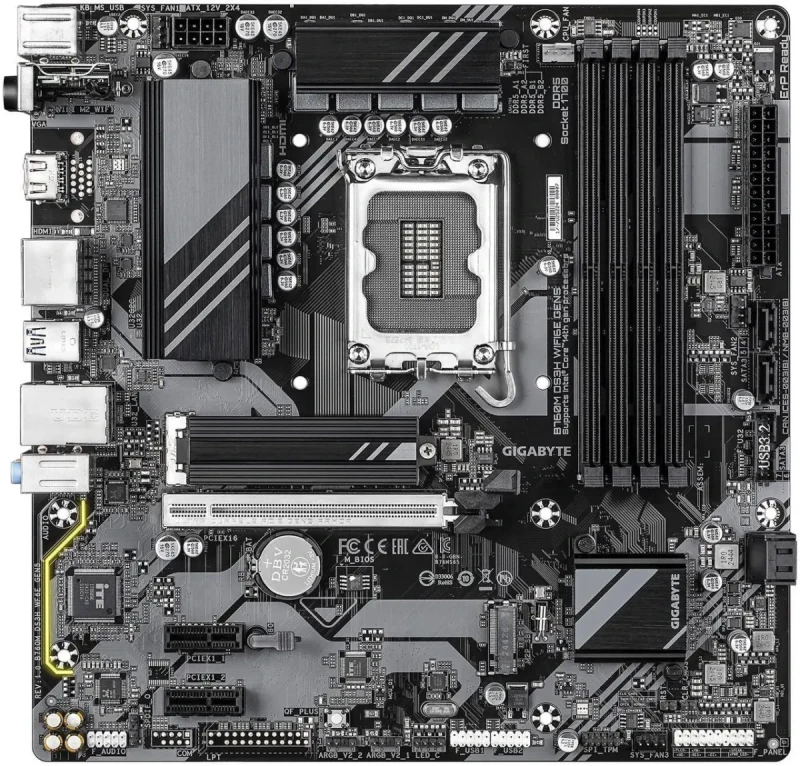 GIGABYTE B760M DS3H WIFI6E GEN5 LGA 1700 Intel B760 M-ATX Motherboard with DDR5, M.2, PCIe 5.0, USB 3.2 Gen 2 Type-C, WIFI6E 2.5GbE LAN, WIFI EZ-Plug, PCIe EZ-Latch - Image 2