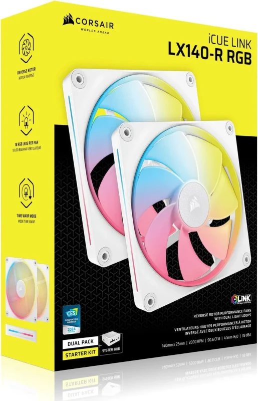 CORSAIR iCUE LINK LX140-R RGB 140mm PWM Reverse Fans Starter Kit - White - Reverse Fan Blade - Dual Light Loops - Easy iCUE LINK Connectivity - Magnetic Dome Bearing - Image 4