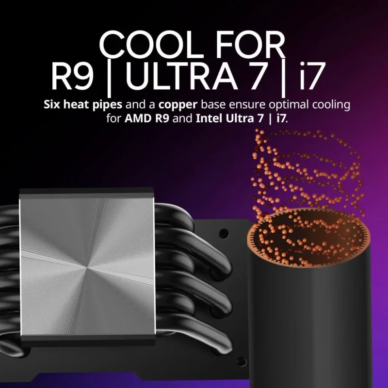 Cooler Master Hyper 612 APEX CPU Air Cooler, Dual Mobius 120 PWM Fan, Superconductive Composite 6 Copper Heat Pipes, 159mm Tall, Sleek Top Cover, AMD Ryzen AM5|AM4, Intel LGA 1851|1700 Brackets - Image 8