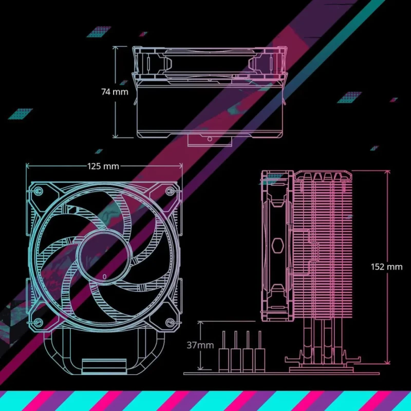 Cooler Master Hyper 212 Black CPU Air Cooler, SickleFlow 120mm Fan, Aluminum Top Cover, 4 Copper Heat Pipes, CryoFuze, 152mm(H), Brackets AMD Ryzen AM5|AM4, Intel LGA 1851|1700|1200 (RR-S4KK-25SN-R1) - Image 15