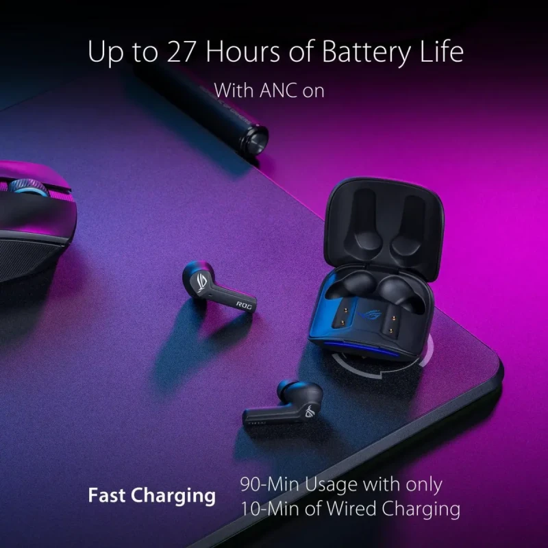 ASUS ROG Cetra True Wireless Gaming Headphones (Low-Latency Bluetooth Earbuds, Active Noise Cancelation, 27-Hour Battery Life, IPX4 Water Resistance, Wireless Charging)- Black - Image 4