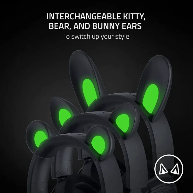Razer Kraken Kitty V2 Pro Wired RGB Headset: Interchangeable Ears (Kitty, Bear, Bunny) - Stream Reactive Lighting - Detachable HyperClear Cardioid Mic - 50mm Drivers - 7.1 Surround Sound - Black - Image 2