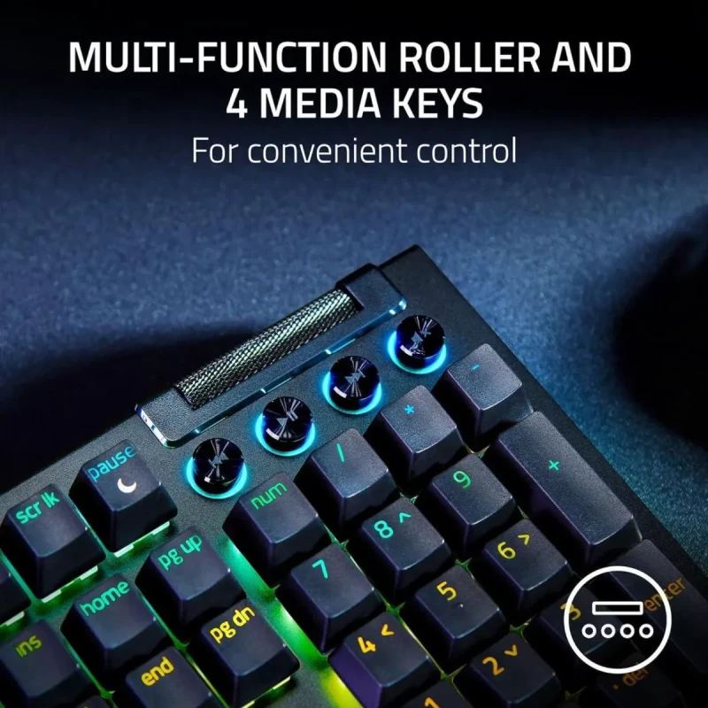 Razer BlackWidow V4 Mechanical Gaming Keyboard - Yellow Switches (Linear & Silent), Chroma RGB, 6 Dedicated Macro Keys, Magnetic Wrist Rest, Doubleshot ABS Keycaps, Multi-Function Roller & Media Keys - Image 7