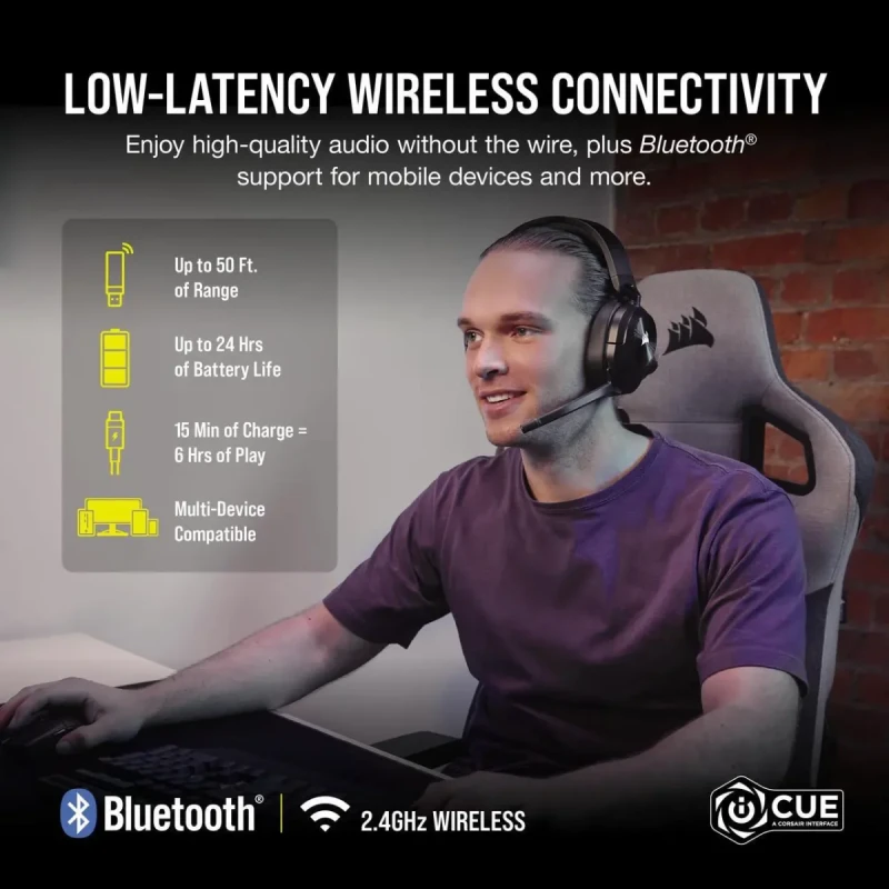 CORSAIR HS55 WIRELESS Multiplatform Lightweight Gaming Headset With Bluetooth - Dolby 7.1 Surround Sound - iCUE Compatible - PC, PS5, PS4, Nintendo Switch, Mobile - Black - Image 3