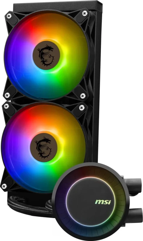 MSI MAG CoreLiquid E240 Black - AIO ARGB CPU Liquid Cooler - Rotating Cap Design - 240mm Radiator - Dual 120mm ARGB PWM Fans - LGA 1851,1700 Ready / AM5 Compatible - Image 2