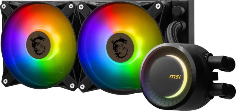 MSI MAG CoreLiquid E240 Black - AIO ARGB CPU Liquid Cooler - Rotating Cap Design - 240mm Radiator - Dual 120mm ARGB PWM Fans - LGA 1851,1700 Ready / AM5 Compatible - Image 3