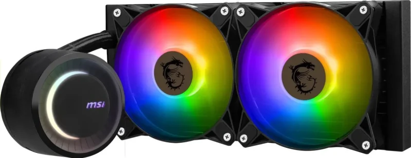 MSI MAG CoreLiquid E240 Black - AIO ARGB CPU Liquid Cooler - Rotating Cap Design - 240mm Radiator - Dual 120mm ARGB PWM Fans - LGA 1851,1700 Ready / AM5 Compatible - Image 4