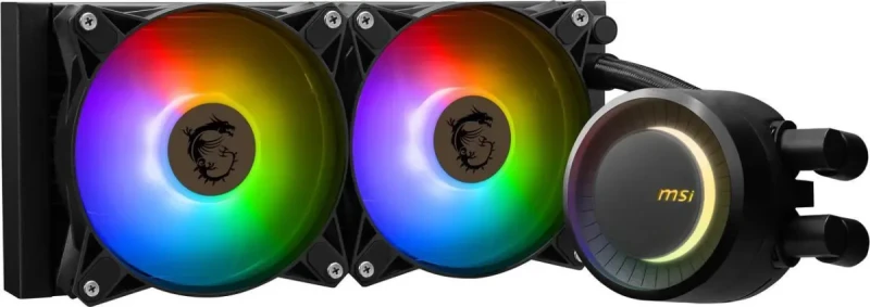 MSI MAG CoreLiquid E240 Black - AIO ARGB CPU Liquid Cooler - Rotating Cap Design - 240mm Radiator - Dual 120mm ARGB PWM Fans - LGA 1851,1700 Ready / AM5 Compatible - Image 5