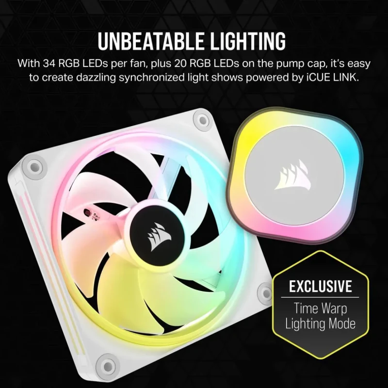 CORSAIR iCUE LINK H100i RGB Liquid CPU Cooler - QX120 RGB Fans - White - 240mm Radiator - Fits Intel LGA 1851, 1700, AMD AM5 - iCUE LINK System Hub Included - Image 5
