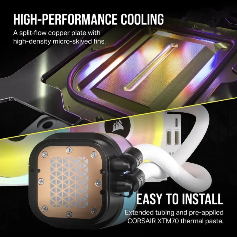 CORSAIR iCUE LINK H100i RGB Liquid CPU Cooler - QX120 RGB Fans - White - 240mm Radiator - Fits Intel LGA 1851, 1700, AMD AM5 - iCUE LINK System Hub Included - Image 7