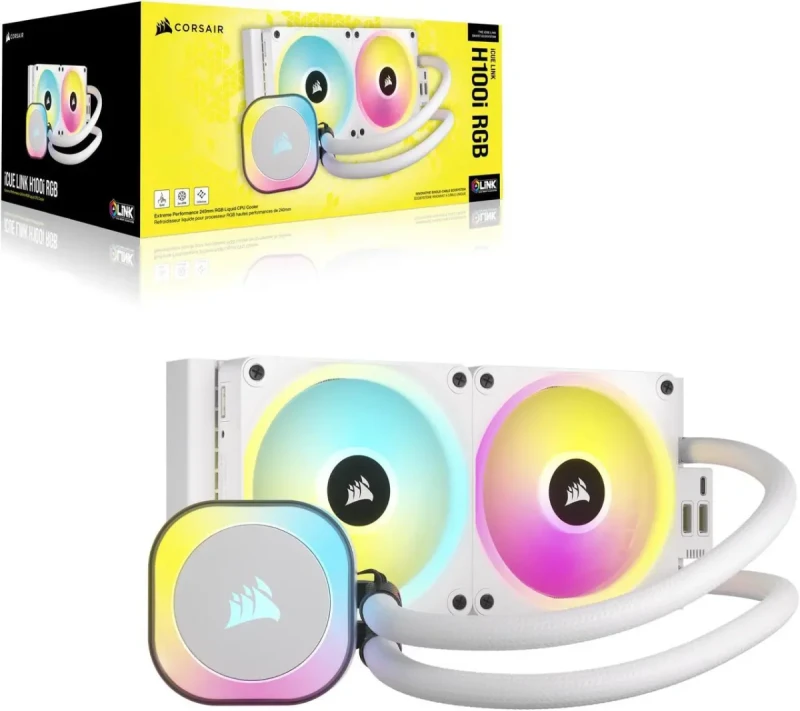 CORSAIR iCUE LINK H100i RGB Liquid CPU Cooler - QX120 RGB Fans - White - 240mm Radiator - Fits Intel LGA 1851, 1700, AMD AM5 - iCUE LINK System Hub Included - Image 10