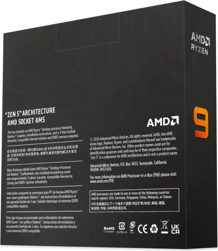 AMD Ryzen 9 9900X - Ryzen 9 9000 Series Granite Ridge (Zen 5) 12-Core 4.4 GHz - Socket AM5 120W - Radeon Graphics Processor - 100-100000662WOF - Image 3